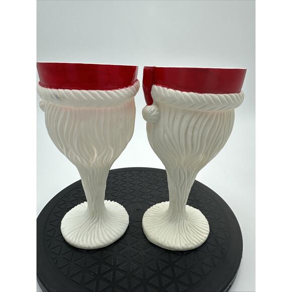 Set Of 2 Vintage Plastic Santa Christmas Goblet Stem Cup - Picture 3 of 7
